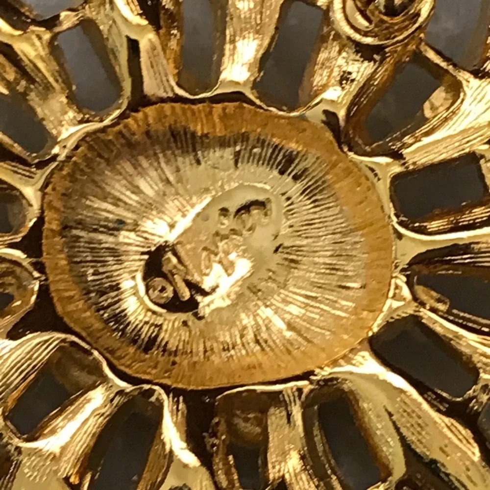Napier Rhinestone Flower Brooch Gold Tone Signed